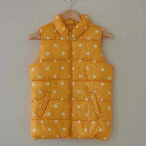 OLD NAVY Girls Puffer Vest with Polka Dots Yellow White Size XL 14